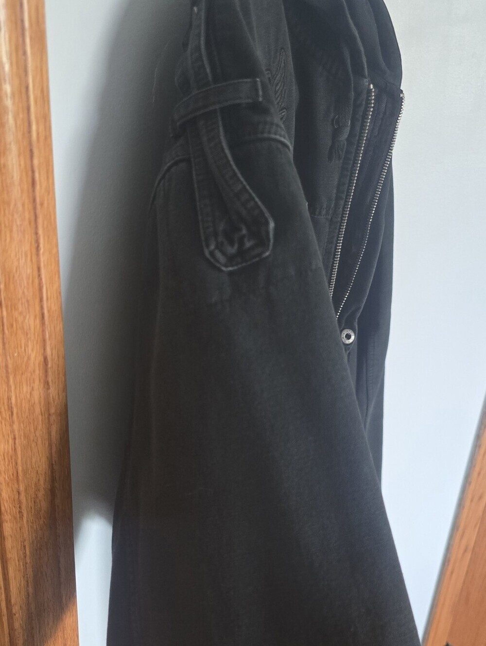 RARE VTG Affliction hybrid hooded denim jacket Mens 2X Full-zip, Black, Y2K - Picture 11 of 16